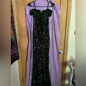 Green and Black Sequin Long Dress